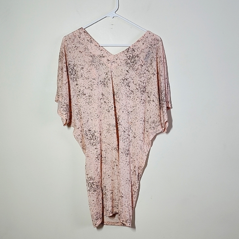 Blanc Noir Pink Abstract Pattern Women's Mini Dress Shirt With Metallic Large